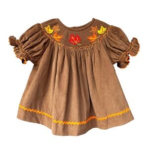 Lolly Wolly Doodle Girls Dress Size 18M Fall Autumn Leaves Corduroy Cottagecore